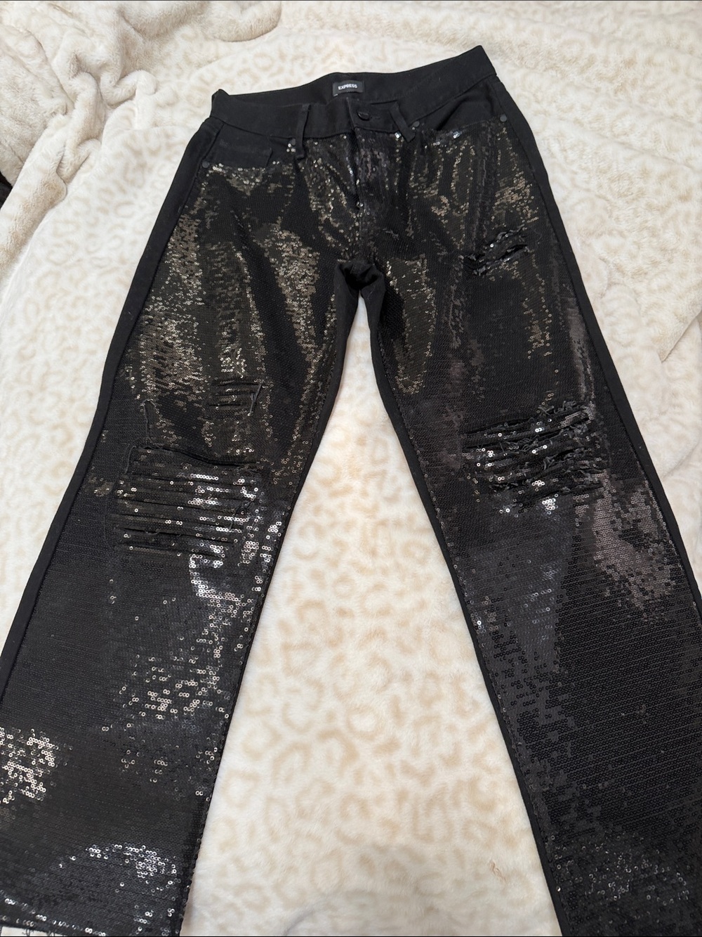 Express Black Sequin Wide Leg Jeans